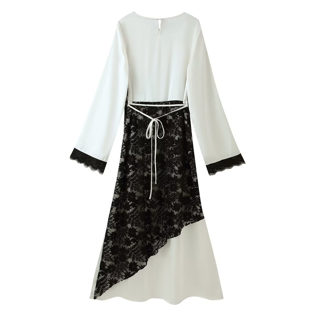 Damen Midikleid mit asymmetrischer Spitzenapplikation und langen Glockenärmeln Echo Archiv