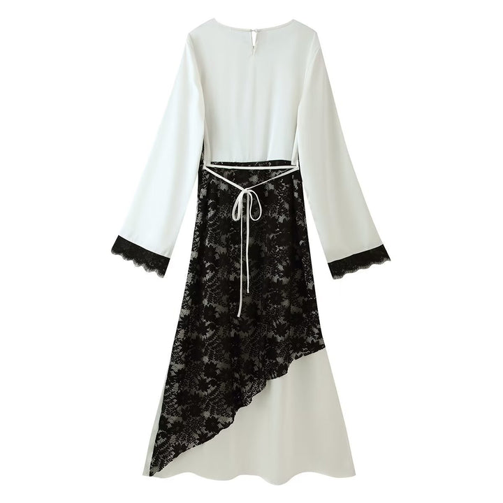 Damen Midikleid mit asymmetrischer Spitzenapplikation und langen Glockenärmeln Echo Archiv