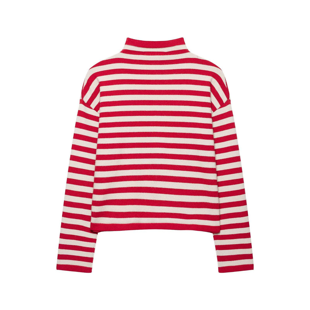Damen gestreifter Feinstrick-Cardigan mit Stehkragen und durchgehender Knopfleiste Echo Archiv