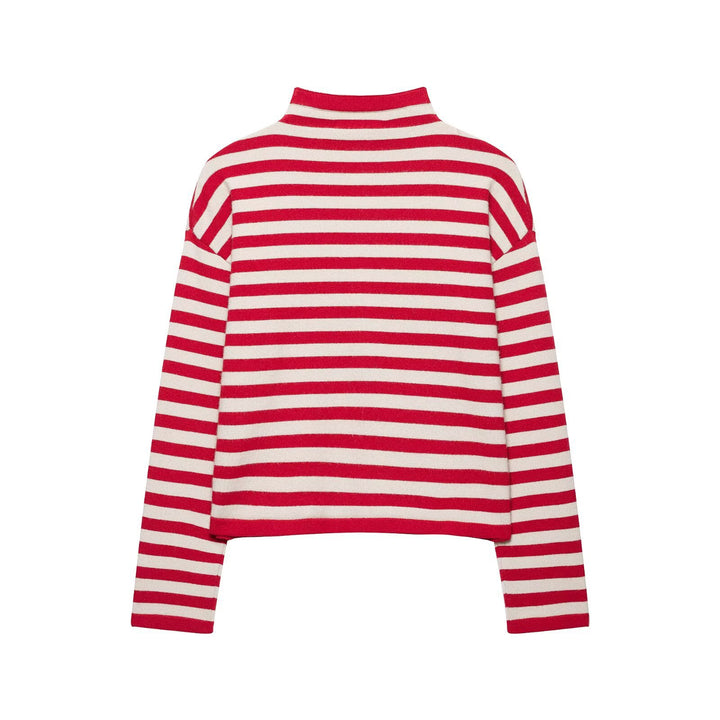 Damen gestreifter Feinstrick-Cardigan mit Stehkragen und durchgehender Knopfleiste Echo Archiv