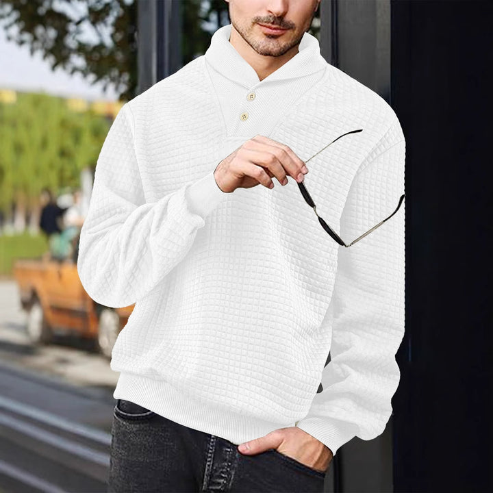 Herren nan eleganter Strickpullover mit Schalkragen, Knopfleiste am Ausschnitt und Karo-Waffelstruktur Echo Archiv