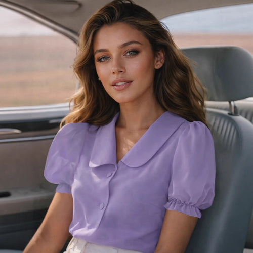 Damen Verspielt geschnittene Bluse mit Puffärmeln und Knopfdetails Echo Archiv