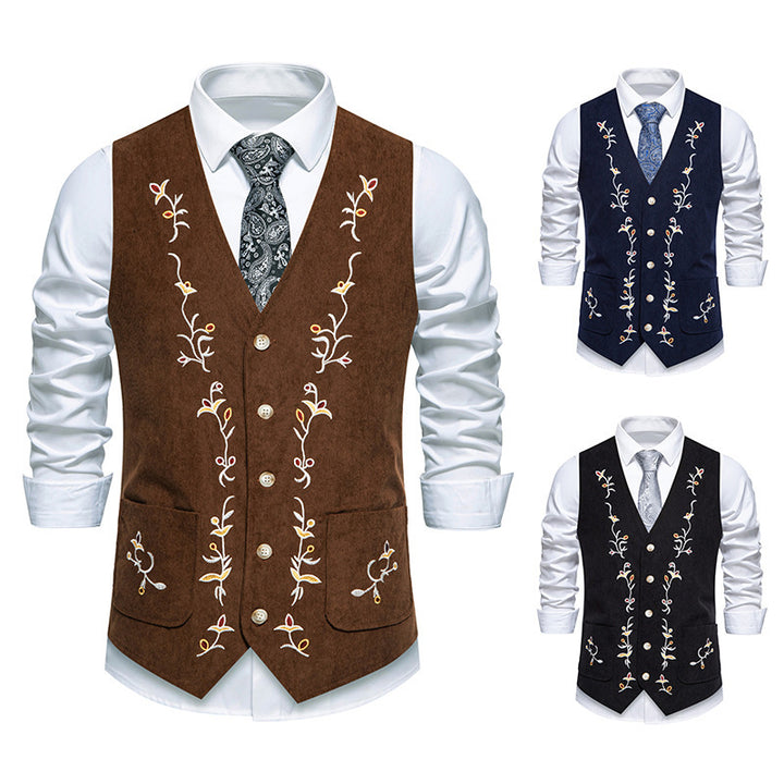 Herren elegante Weste mit floralem Stickdesign Echoarchiv