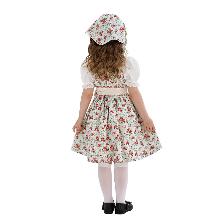 Damen nan traditionelles Dirndlkleid für Mädchen mit bestickter Schürze, Rüschenkragen und passendem Kopftuch Echo Archiv
