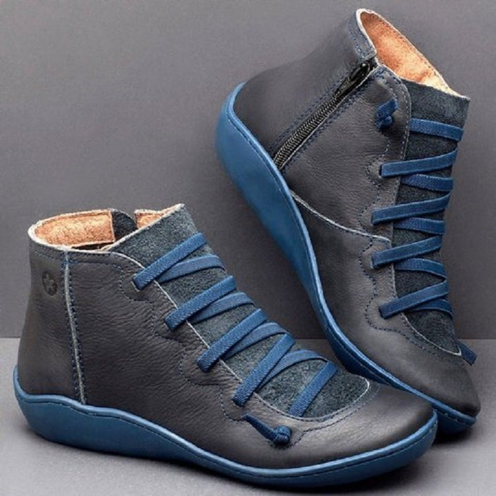 Damen nan knöchelhohe Lederstiefelette mit seitlichem Reißverschluss, elastischer Schnürung und ergonomischer Komfortsohle Echo Archiv