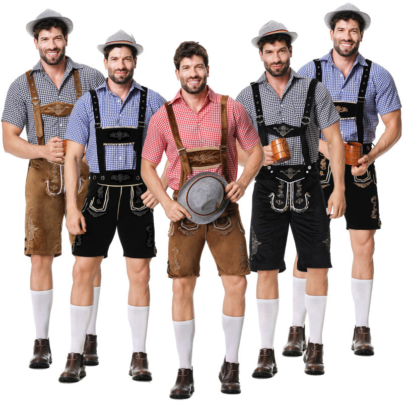 Herren nan traditionelle kurze Trachtenlederhose mit aufwendiger Stickerei und verstellbaren Trägern Echo Archiv