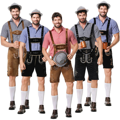 Herren nan traditionelle kurze Trachtenlederhose mit aufwendiger Stickerei und verstellbaren Trägern Echo Archiv