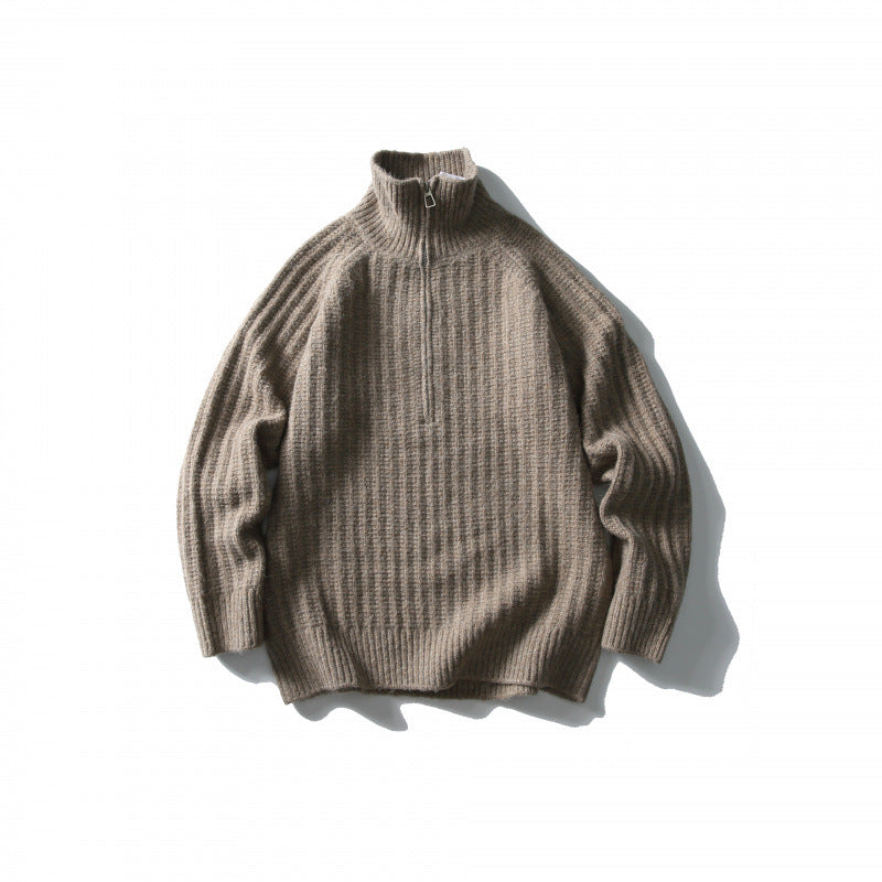 Unisex Oversize-Rippstrick-Halbzip-Pullover mit Stehkragen Echo Archiv