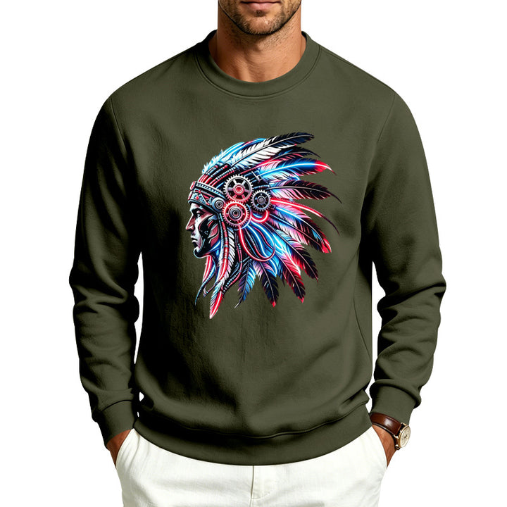 Herren Sweatshirt mit detailreichem Federschmuck-Print Echoarchiv
