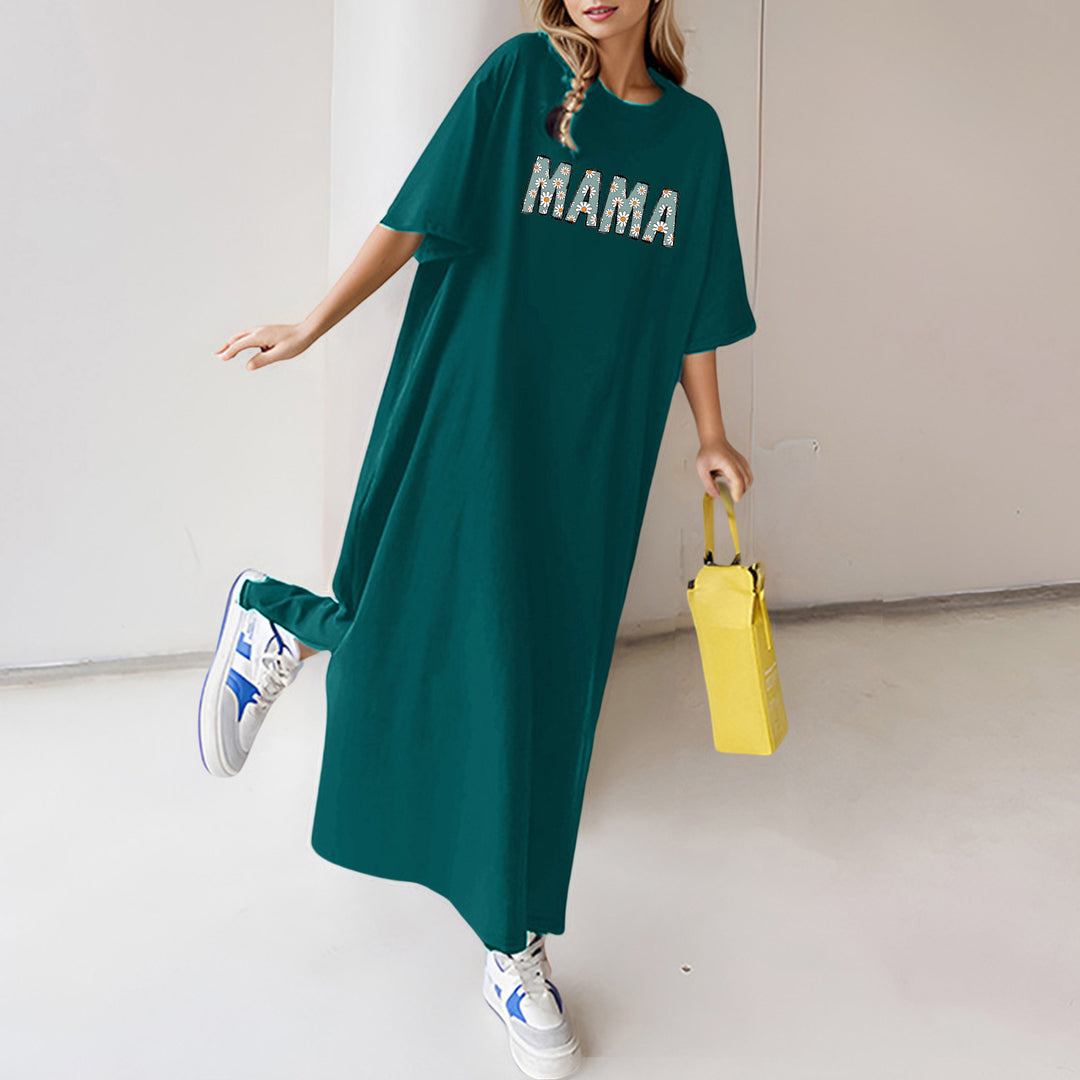 Damen florales Statement-Maxikleid im Oversize-T-Shirt-Stil mit Rundhalsausschnitt – Valéora
