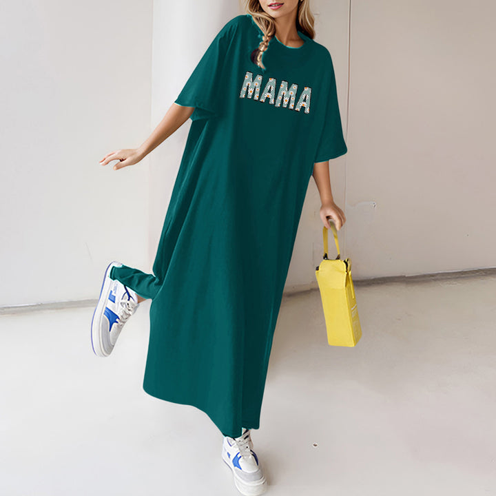 Damen florales Statement-Maxikleid im Oversize-T-Shirt-Stil mit Rundhalsausschnitt – Valéora