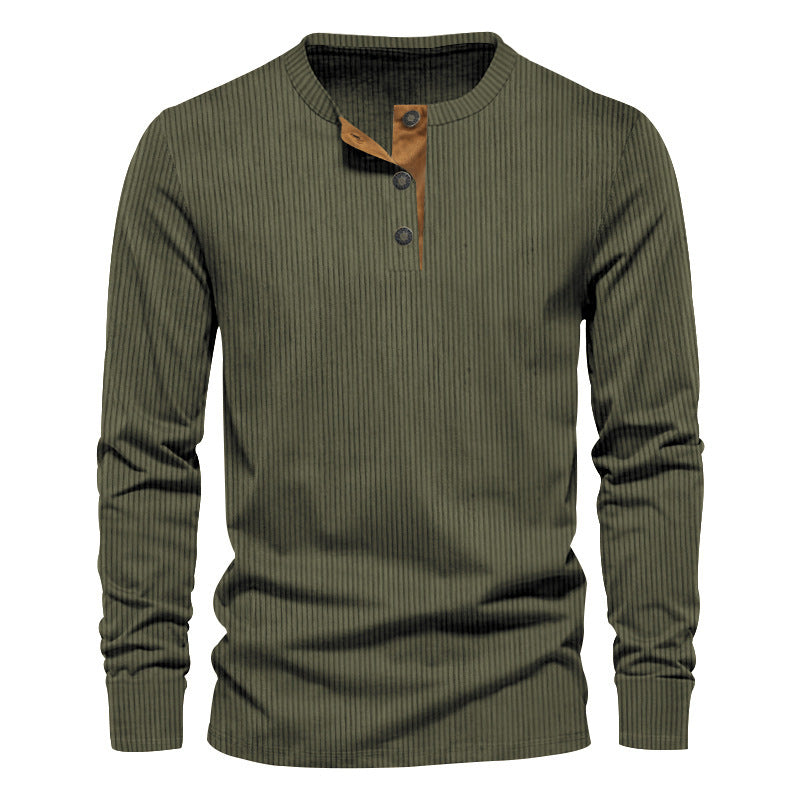 Herren Elegantes Langarmshirt mit strukturiertem Rippenmuster und modischen Knopfdetails Echoarchiv