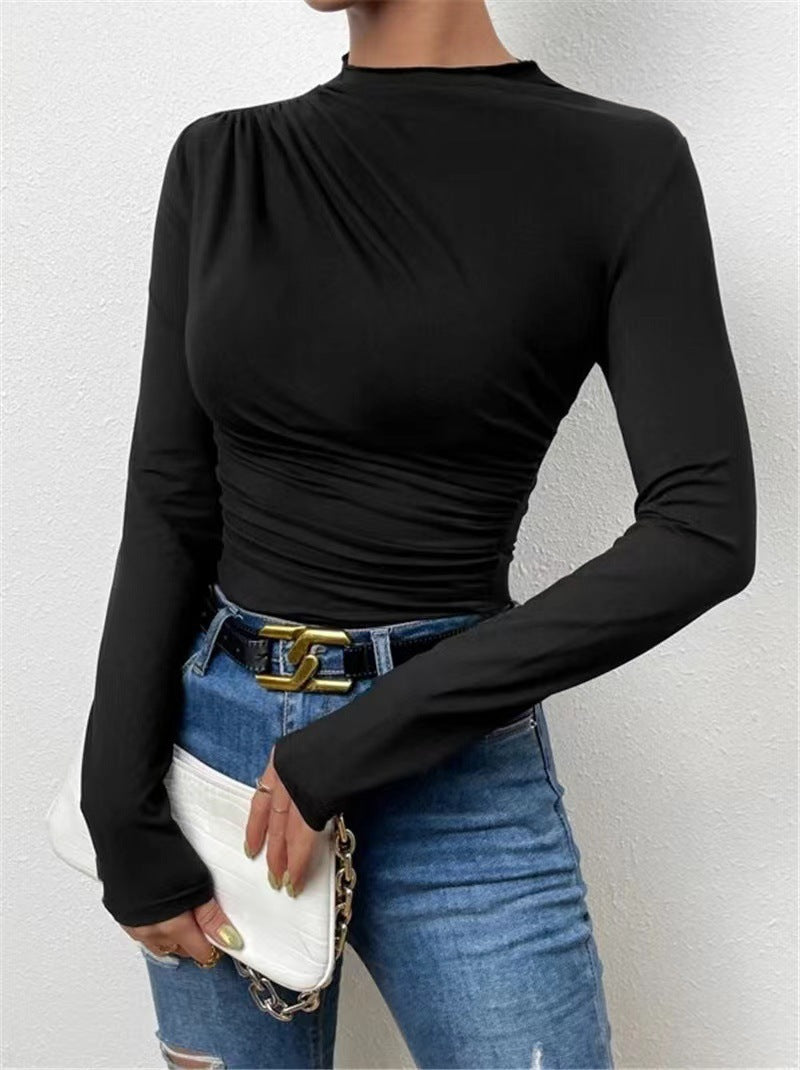 Damen nan gerafftes Langarmshirt mit asymmetrischem U-Boot-Ausschnitt und figurbetonter Silhouette Echo Archiv