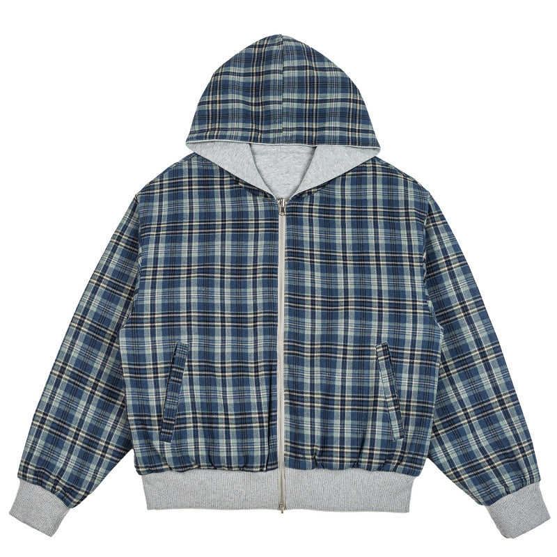 Unisex Gefütterte Kapuzen-Bomberjacke mit karierter Flanell-Innenfütterung und robustem Reißverschluss Echo Archiv