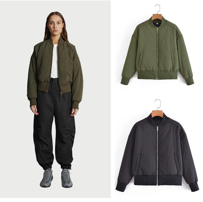 Damen Kurz geschnittene wattierte Blousonjacke mit geripptem Saum – Avenza