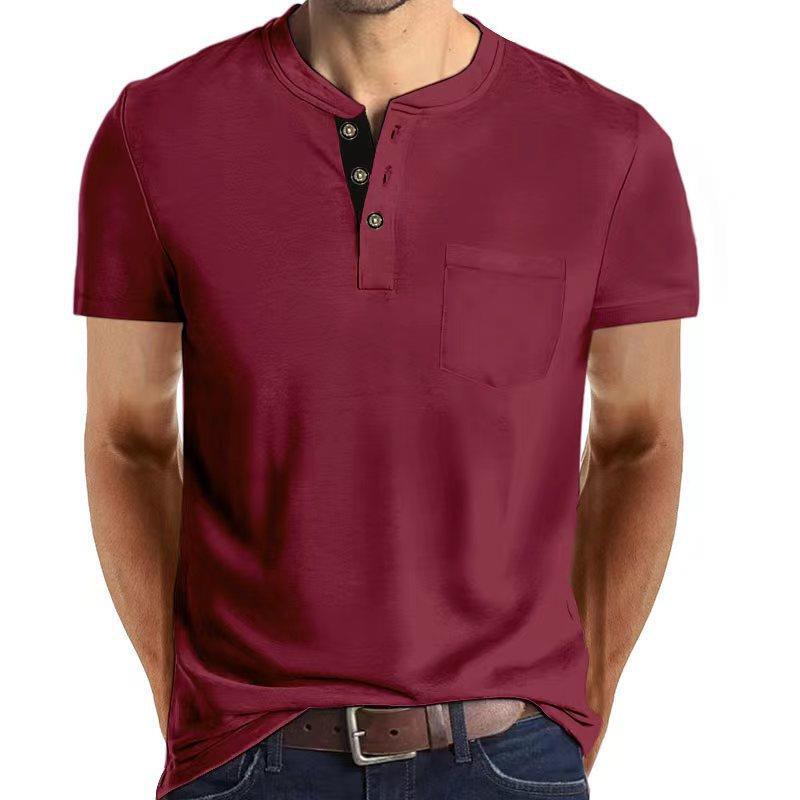 Herren Kurzarm Henley-Shirt mit praktischem Knopfleisten-Design und Brusttasche Echoarchiv