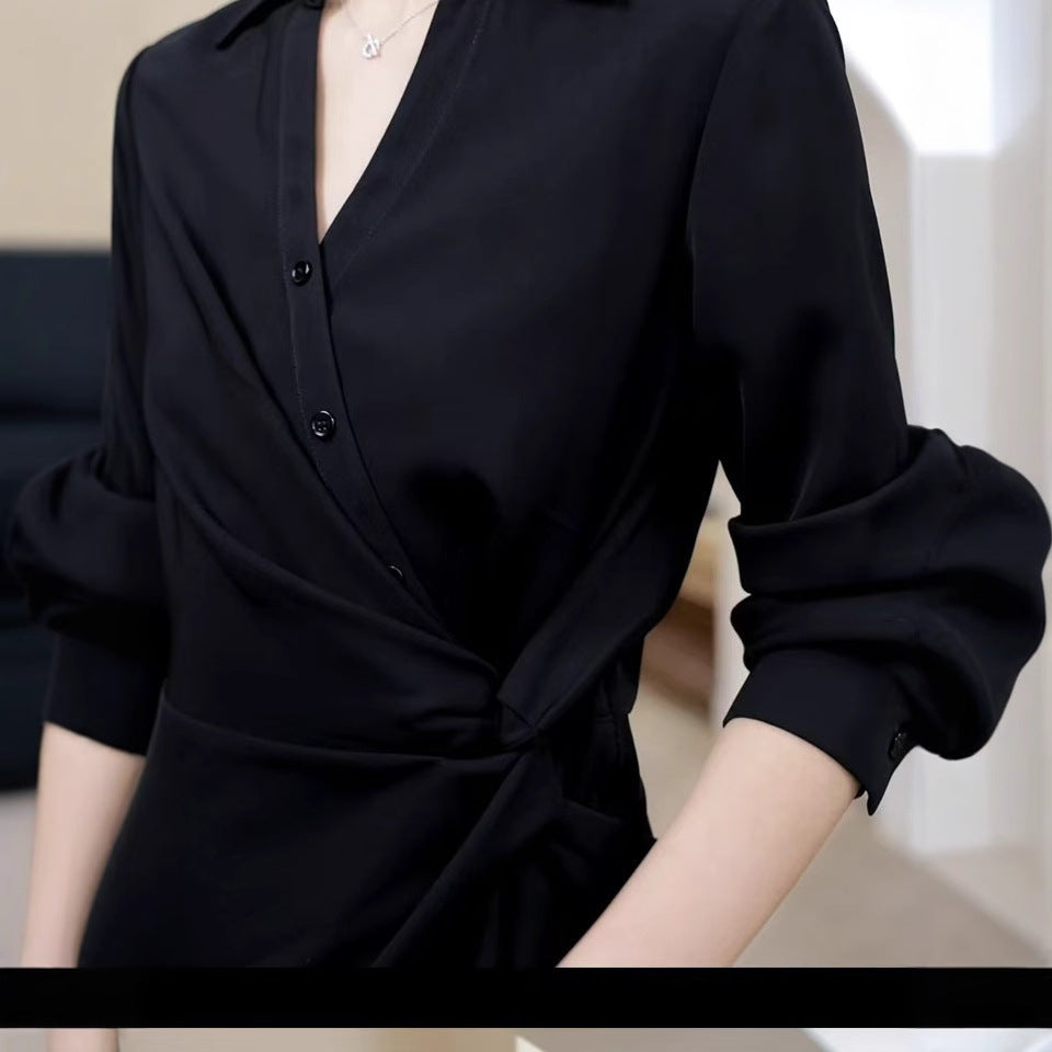 Damen Midikleid im Hemdblusen-Stil mit Taillenbindung und fließender A-Linie Echoarchiv