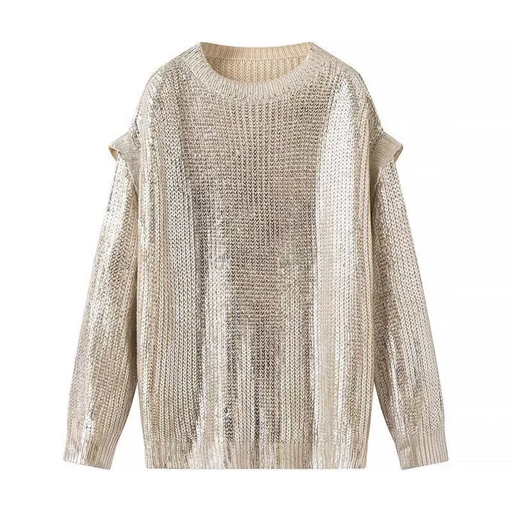 Damen Oversized Strickpullover mit Cut-Out-Schultern und Metallic-Glanz Echo Archiv