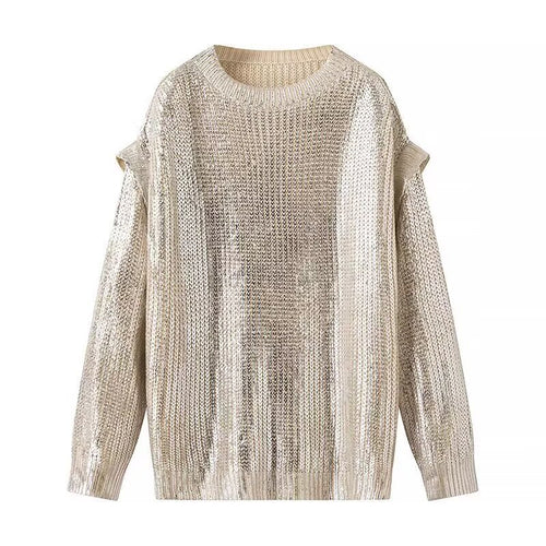 Damen Oversized Strickpullover mit Cut-Out-Schultern und Metallic-Glanz Echo Archiv