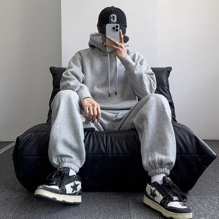 Unisex Oversize-Kapuzenpullover mit Kängurutasche und weiter Jogginghose aus French Terry Echo Archiv