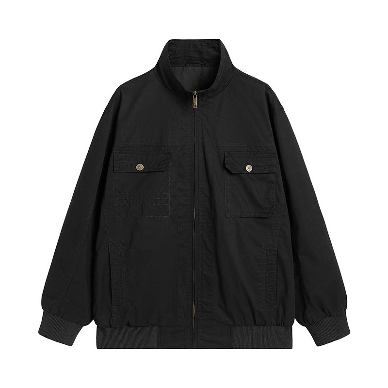 Herren Locker geschnittene Canvas-Überwurfjacke mit Stehkragen und aufgesetzten Pattentaschen Echo Archiv