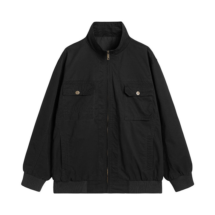Herren Locker geschnittene Canvas-Überwurfjacke mit Stehkragen und aufgesetzten Pattentaschen Echo Archiv