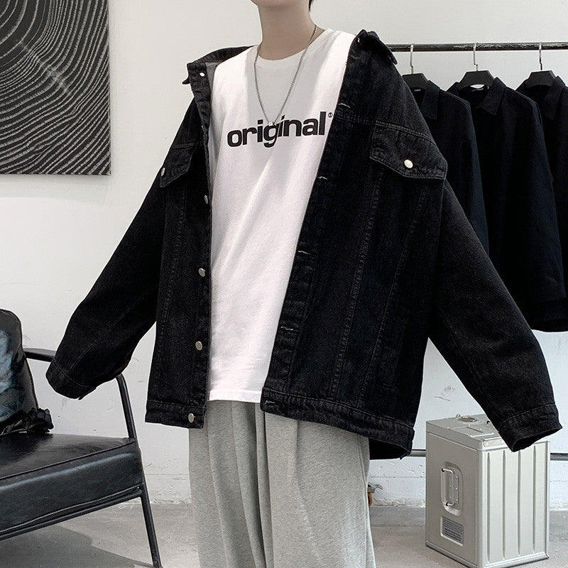 Herren Lässige Denimjacke mit Kapuze Echoarchiv 1788342483