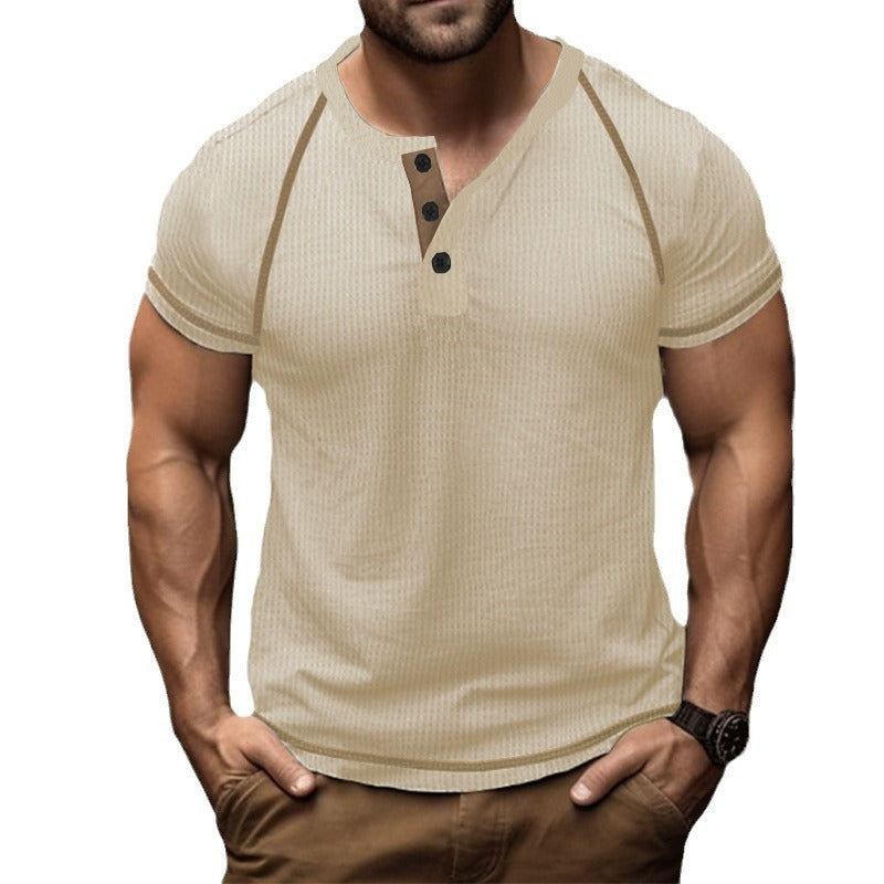 Herren Kurzarm-Henley-T-Shirt mit strukturierter Oberfläche und praktischer Knopfleiste Echoarchiv