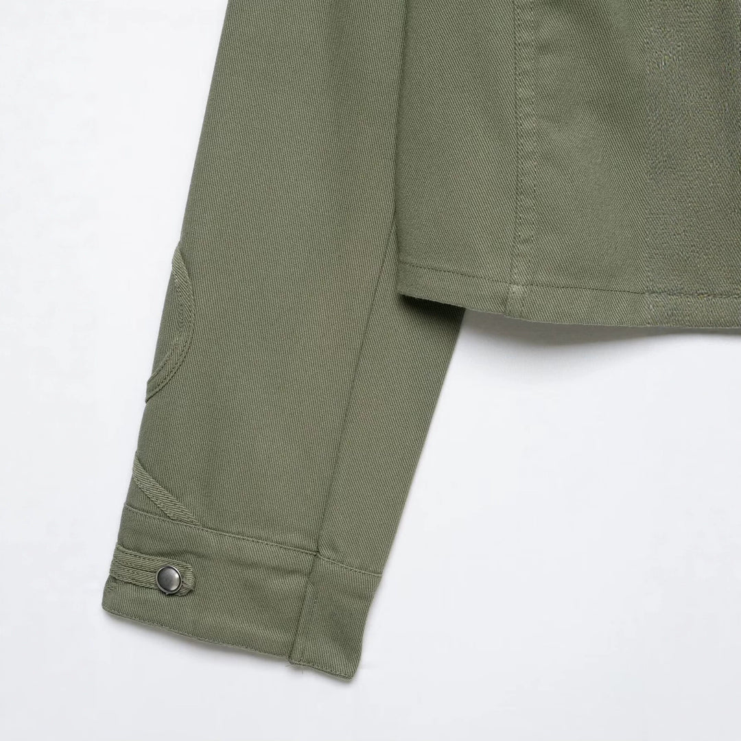 Damen Cropped Offiziersjacke im Military‑Look mit Stehkragen und dekorativen Druckknopfleisten Echo Archiv
