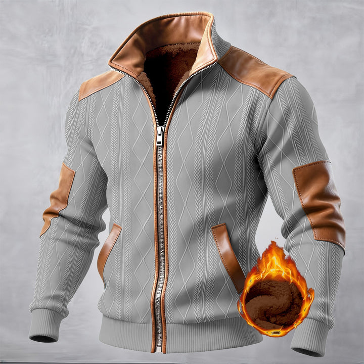 Herren stilvolle Kunstlederjacke mit diagonalem Muster und warmem Innenfutter Echoarchiv