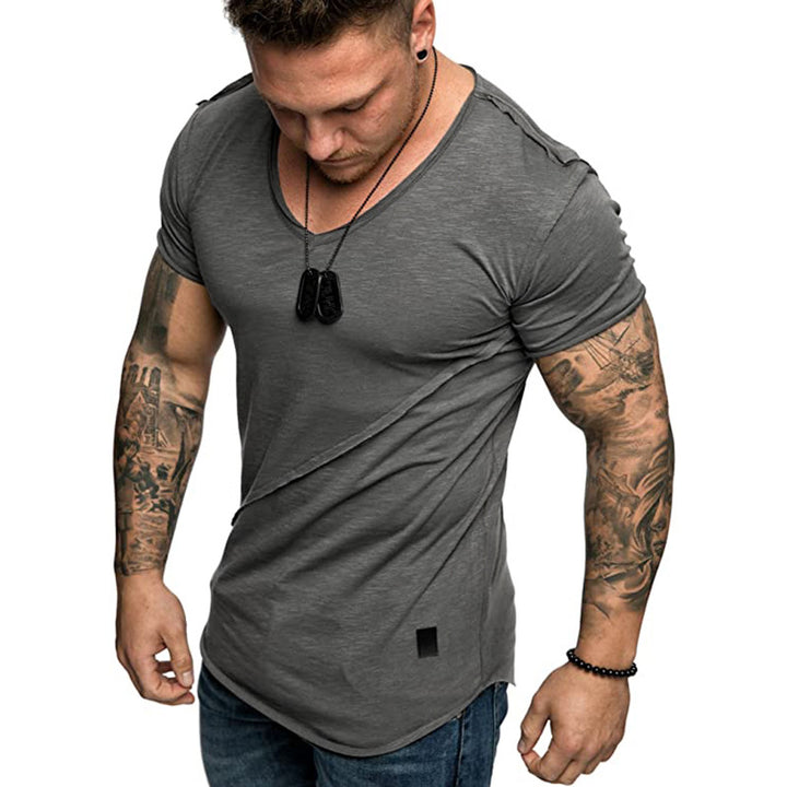 Herren V-Ausschnitt T-Shirt aus hochwertiger Baumwolle mit strukturierter Oberfläche Echoarchiv