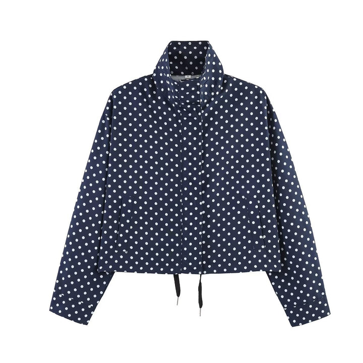 Damen Gepunktete Kurzjacke mit Stehkragen, verdeckter Frontleiste und Kordelzug Echo Archiv