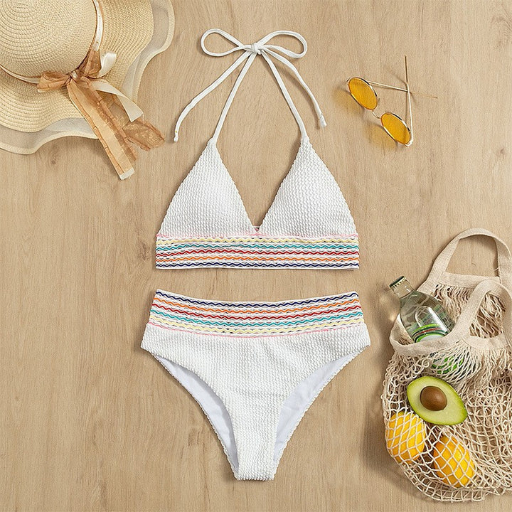 Damen Triangel-Bikini mit hoch geschnittenem Unterteil und buntem Wickelband Echo Archiv