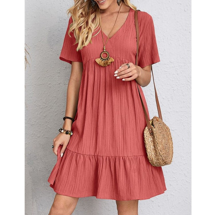 Damen nan Krepp-Kurzkleid mit V-Ausschnitt, geraffter Empirenaht und Volantsaum Echo Archiv