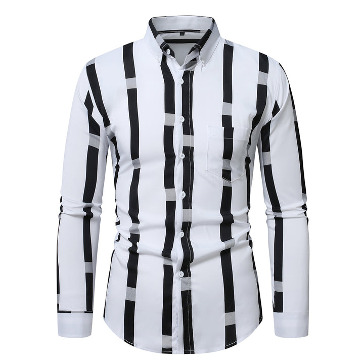 Herren nan tailliertes Langarmhemd mit vertikalem Streifenmuster und Button-Down-Kragen Echo Archiv