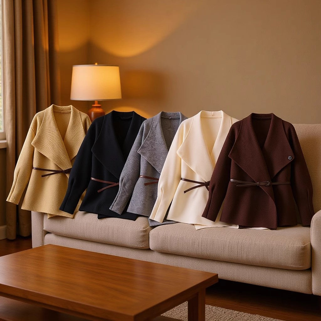 Damen Wickel-Mantel mit Oversize-Schalkragen und Taillengürtel Echo Archiv