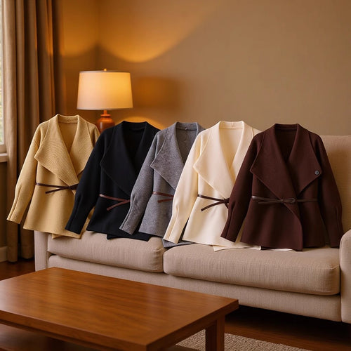 Damen Wickel-Mantel mit Oversize-Schalkragen und Taillengürtel Echo Archiv