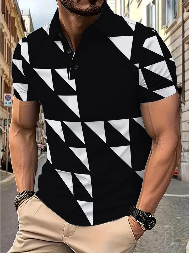 Herren Poloshirt mit modernem geometrischen Motivdesign Echoarchiv