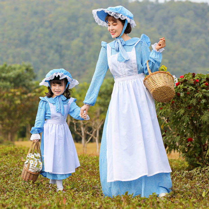 Damen Vintage Bauernkleid mit romantischen Rüschen und passendem Hut Echo Archiv