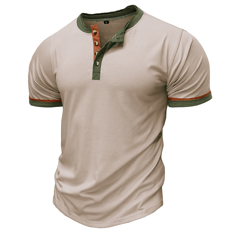Herren Kurzarm-Henley-Shirt mit eleganten Kontrastdetails und bequemer Knopfleiste Echoarchiv