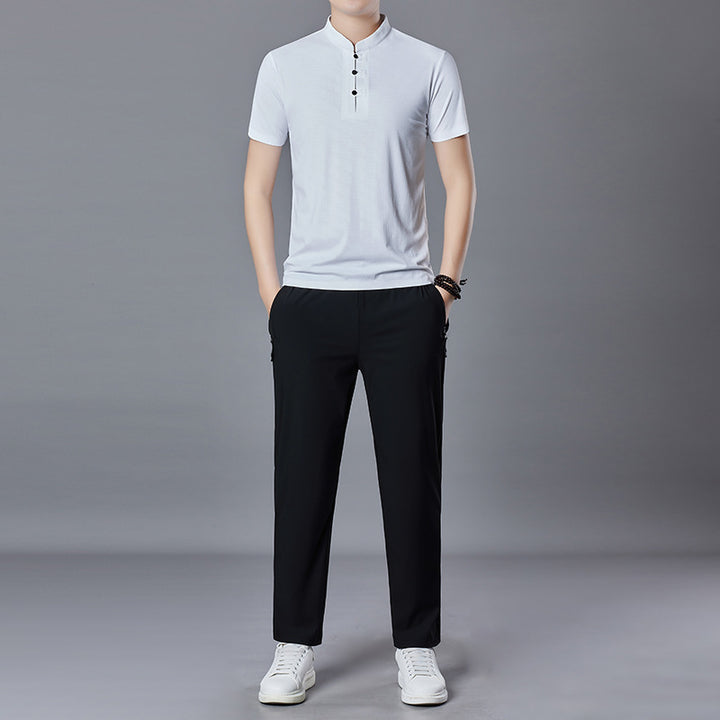 Herren lässiges Polo-Shirt mit Stehkragen und praktischen Seitentaschen Echoarchiv