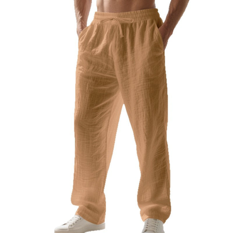 Herren lockere Sommerhose aus leichtem Leinenmaterial mit elastischem Bund und Seitentaschen Echoarchiv