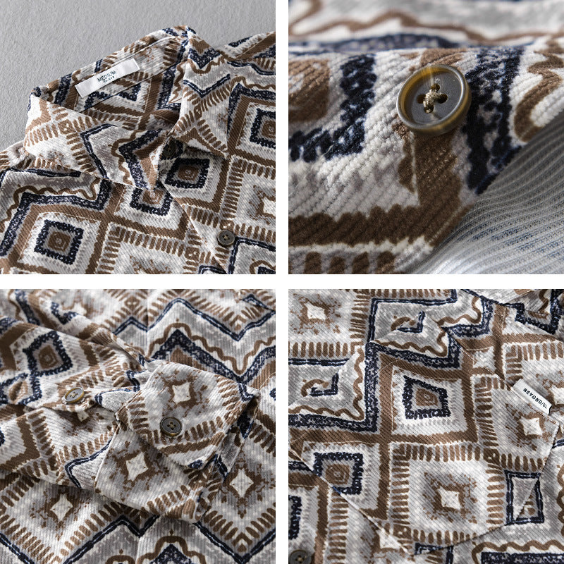 Herren Gemustertes Overshirt im Relaxed-Fit mit geometrischem Diamantprint und Brusttasche Echoarchiv