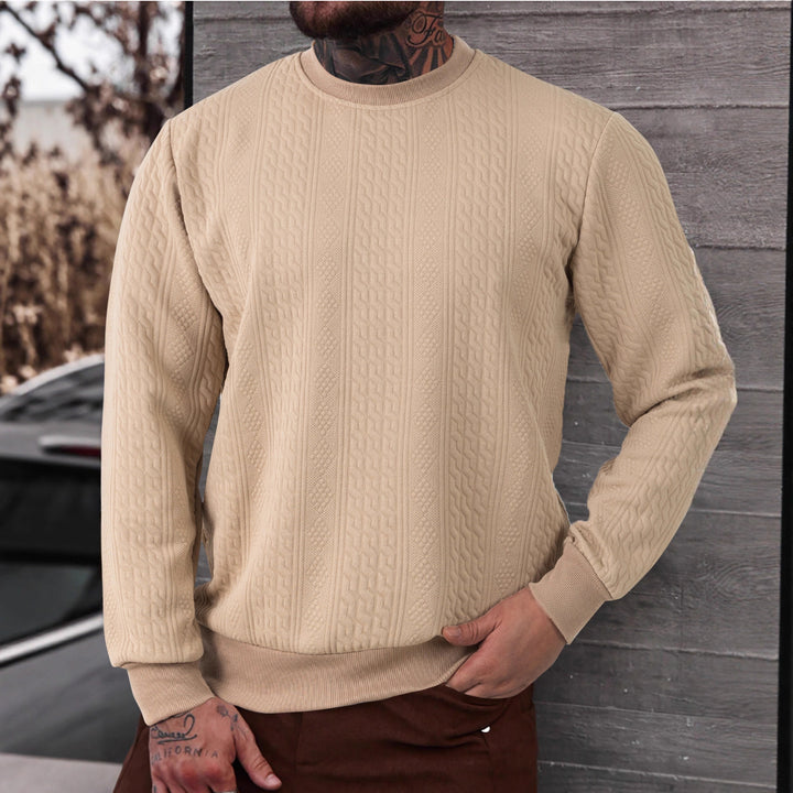 Herren texturiertes Rundhals-Sweatshirt mit feiner Waffelstruktur und gerippten Bündchen – Marzano