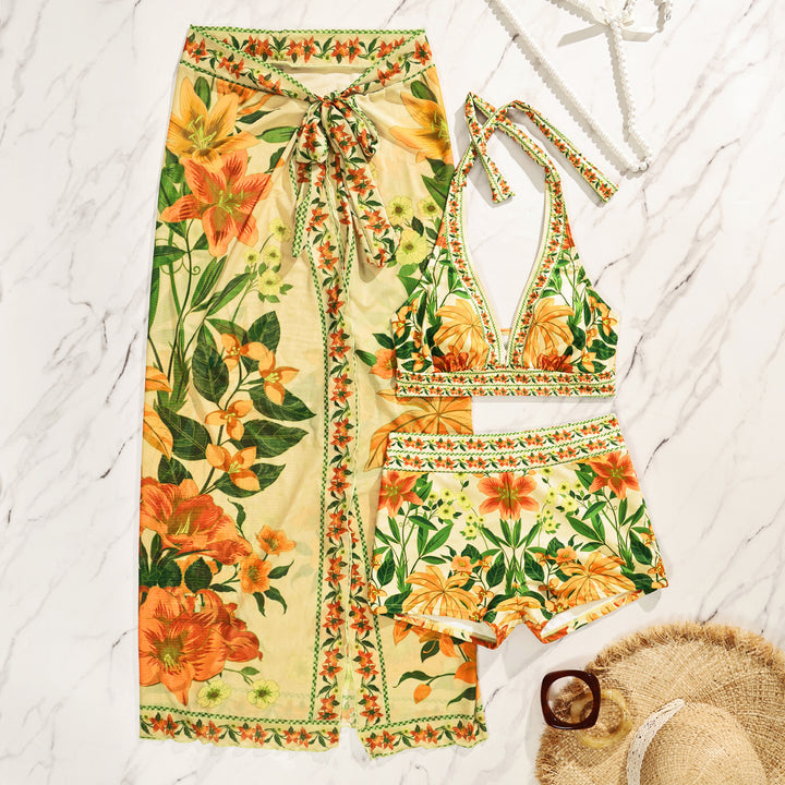 Damen Bikiniset mit floralem langen Überwurf Echo Archiv