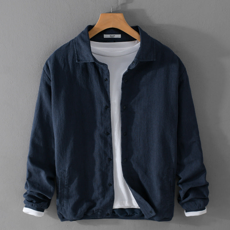 Herren Leichte Leinenjacke mit Hemdkragen, Relaxed Fit und Druckknopfleiste Echoarchiv