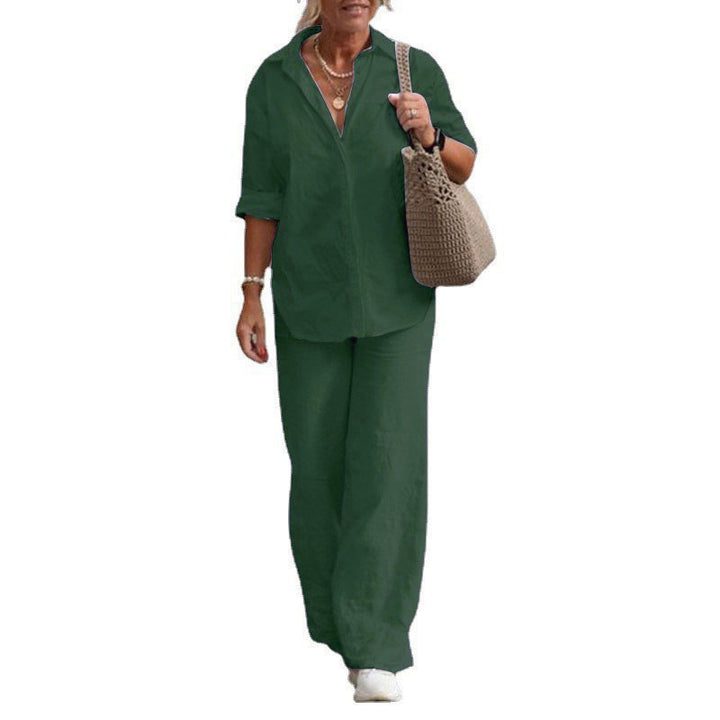Damen Leichtes Leinen-Optik Zweiteiler mit Oversize-Hemd und weiter Palazzohose Echo Archiv