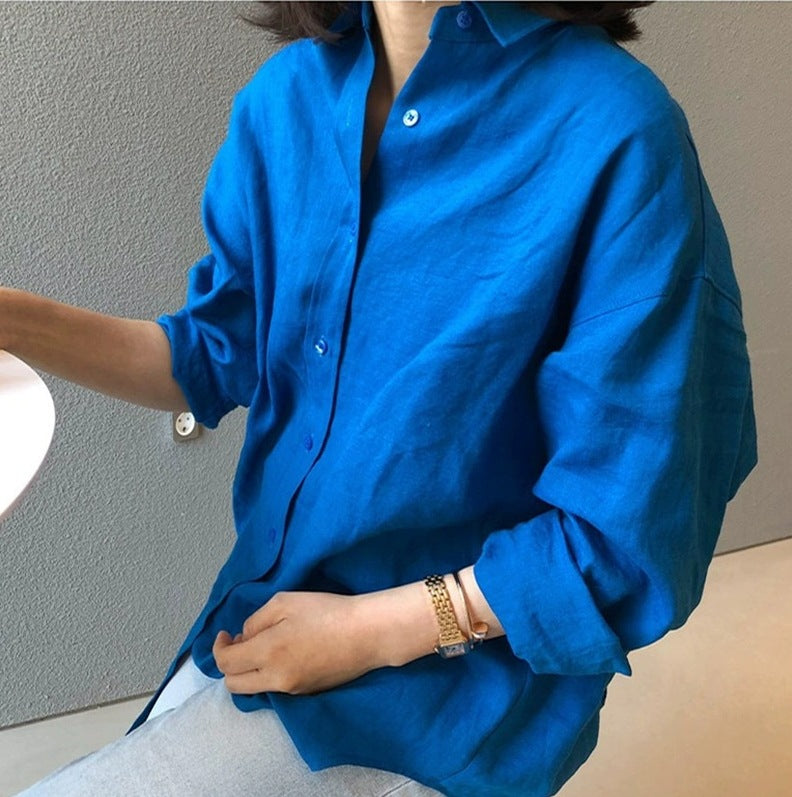 Damen Urbanes Oversize-Leinenhemd mit offenem Kragen und kastiger Silhouette – Maréline