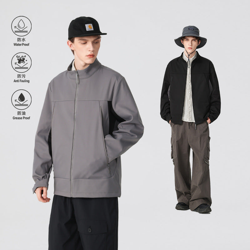 Herren Hybrid-Softshelljacke im Urban-Tech-Look mit hohem Stehkragen und verdecktem Reißverschluss Echo Archiv