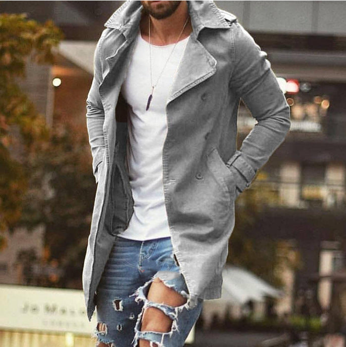 Herren lässiger Trenchcoat mit doppelter Knopfleiste und stylischem Überschlag Echoarchiv